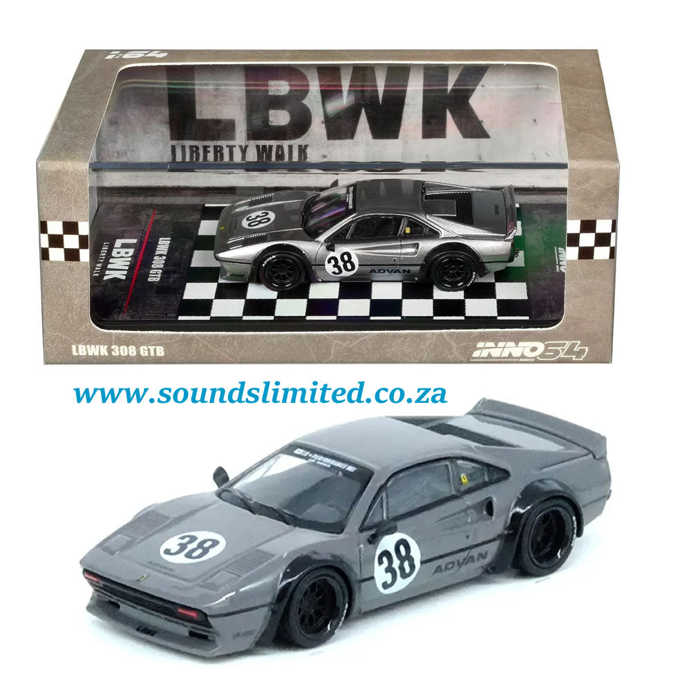 Inno64 Models 1/64 LBWK (Liberty Walk) 308 GTB #38 Gray Metallic Diecast - IN64-LBWK308-GREY