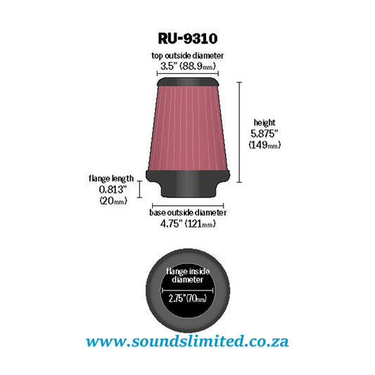 K&N High-Flow Original Universal Air Filter - 2-3/4"FLG, 4-3/4"B, 3-1/2"T, 5-7/8"H RU-9310