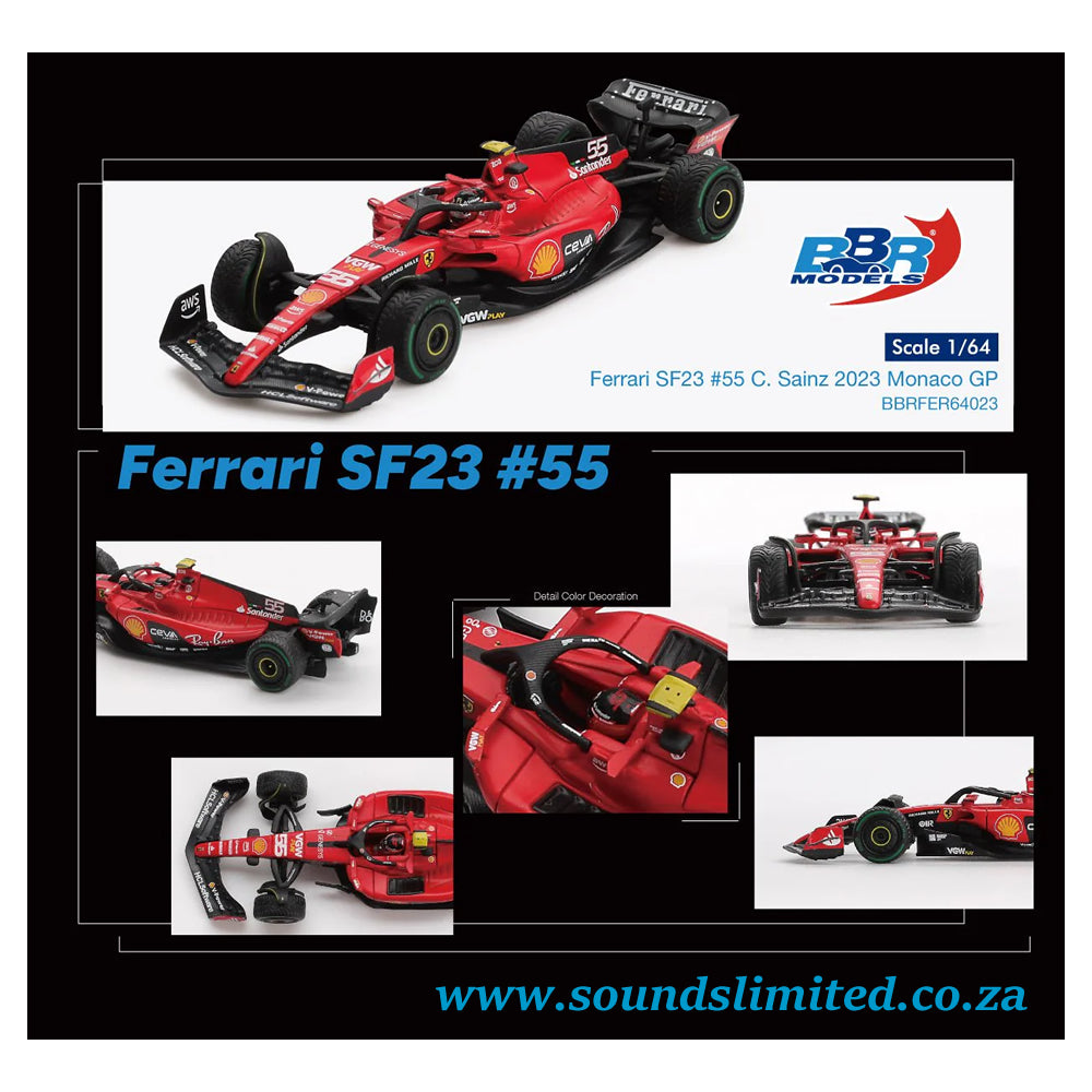 BBR Models Ferrari SF23 #55 C Sainz 2023 Monaco GP BBRFER64023