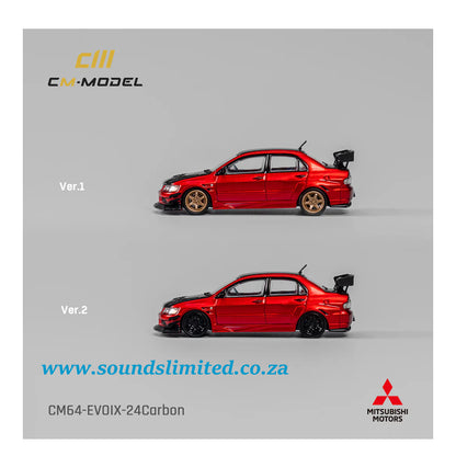 CM Model Mitsubishi Lancer Evolution IX RHD Red Metallic with Carbon Hood and Top with Extra Wheels CM64-EVOIX-24CARBON