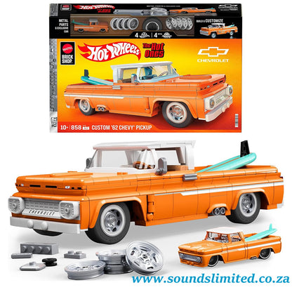 Mattel Brick Shop Hot Wheels Elite Series Building Set, Custom ’62 Chevy Pickup with 858 Pieces JFT20