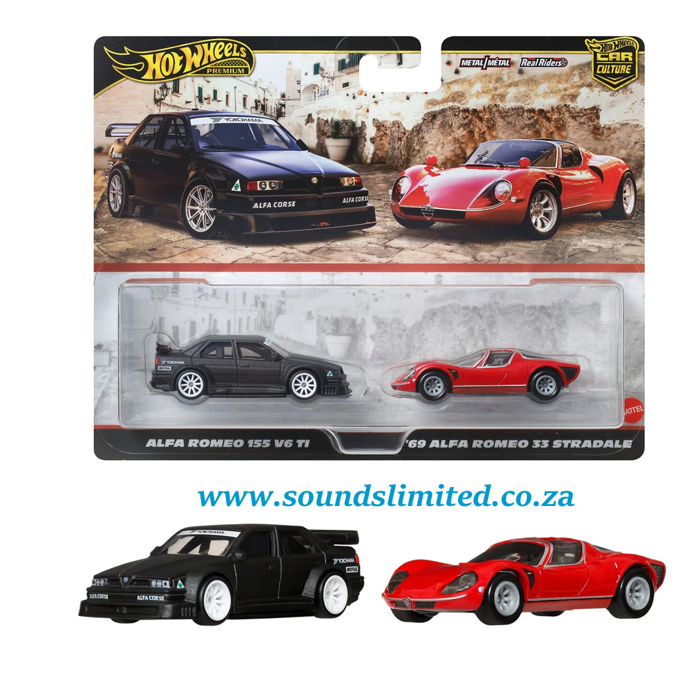 Hot Wheels Premium Car Culture 2-Pack Alfa Romeo 155 V6 TI & '69 Alfa Romeo 33 Stradale JBK95