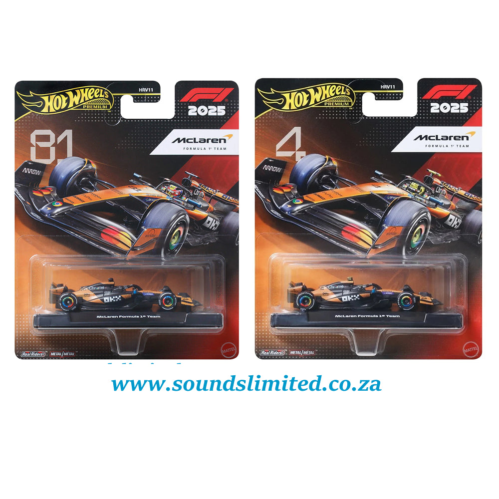Hot Wheels Set of 2 Premium 2025 McLaren Formula 1 Team #4 and #81 – HRV11-JKD