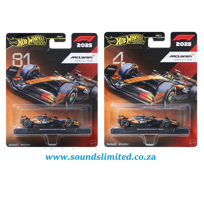 Hot Wheels Set of 2 Premium 2025 McLaren Formula 1 Team #4 and #81 – HRV11-JKD