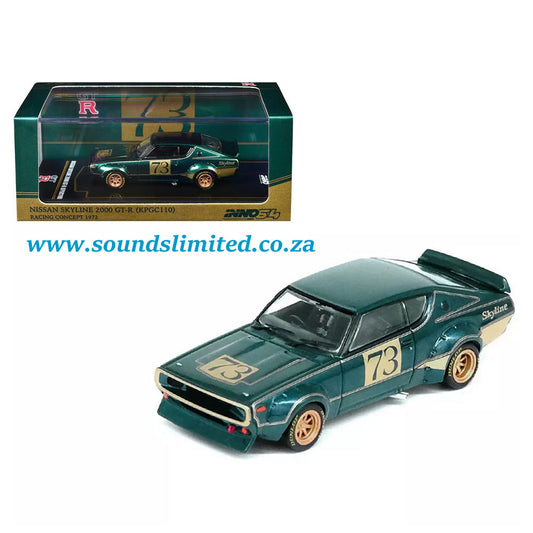 Inno64 Models 1:64 Nissan Skyline 2000 GT-R (KPGC110) RHD #73 Green Metallic "Racing Concept"