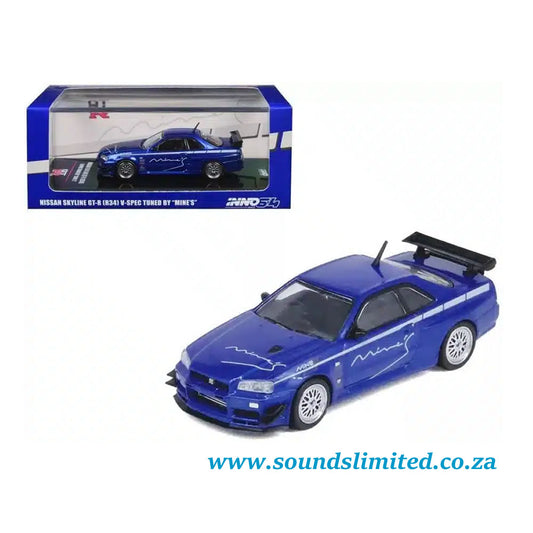 Inno64 Models 1/64 Nissan Skyline GT-R (R34) V-SPEC Tuned by “MINE’S” IN64-R34VS-MINES-BL
