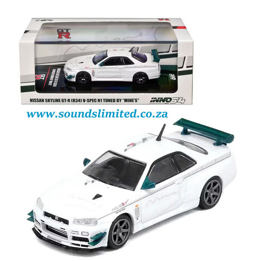 Inno64 Models 1/64 Nissan Skyline GT-R (R34) V-SPEC N1 RHD "Tuned by Mine's" White - IN64-R34VS-MINES