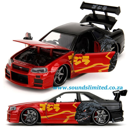 Jada 1/24 2002 Nissan Skyline GT-R (R34) RHD Godzilla - #35133