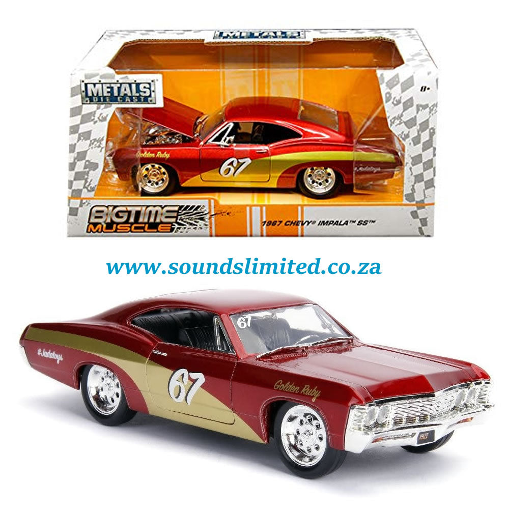Jada 30529 1967 Chevy Impala SS #67 Golden Ruby Red with Gold Stripes Bigtime Muscle 1/24