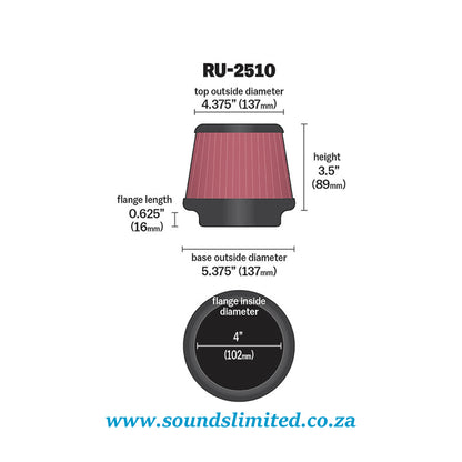 K&N High-Flow Original Universal Air Filter - 4"FLG, 5-3/8"B, 4-1/2"T, 3-1/2"H RU-2510
