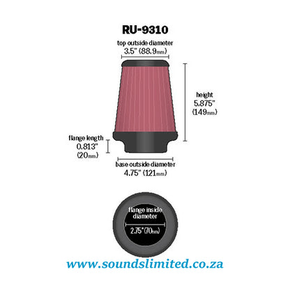 K&N High-Flow Original Universal Air Filter - 2-3/4"FLG, 4-3/4"B, 3-1/2"T, 5-7/8"H RU-9310