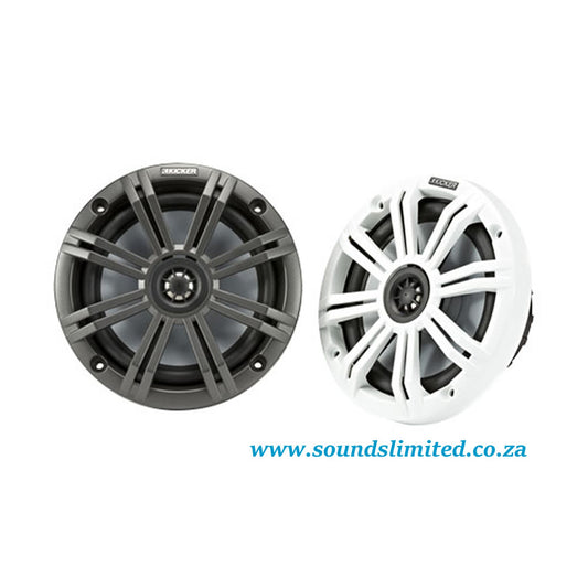Kicker 45KM654 6-1/2" Marine Speakers with charcoal and white grilles