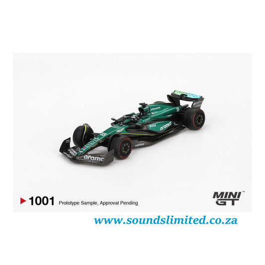 Mini GT #1001 Aston Martin AMR24 #18 Lance Stroll 2024 F1 2024 Bahrain GP