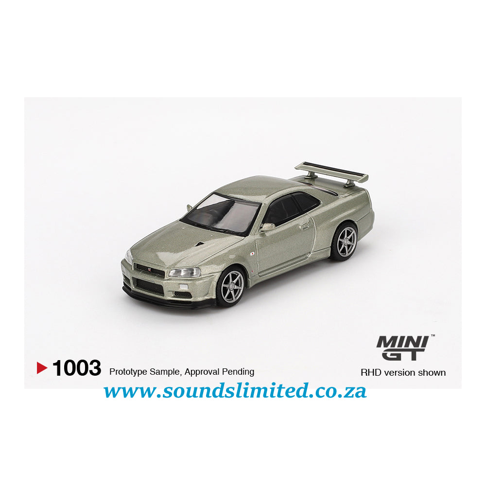 Mini GT #1003 Nissan Skyline GT-R (R34) V-Spec II Nür Millenium Jade