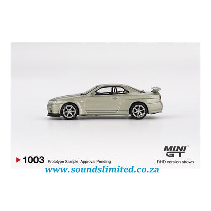 Mini GT #1003 Nissan Skyline GT-R (R34) V-Spec II Nür Millenium Jade