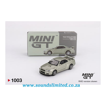 Mini GT #1003 Nissan Skyline GT-R (R34) V-Spec II Nür Millenium Jade