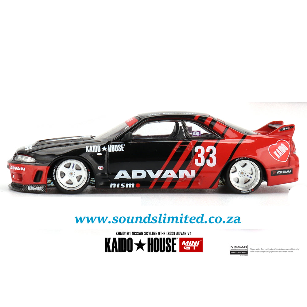 Mini GT x KAIDOHOUSE #191 Nissan Skyline GT-R (R33) Kaido Works ADVAN