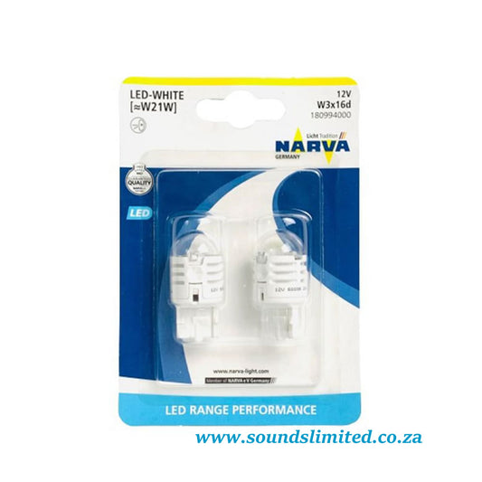 Narva LED Range Performance 12v W3x16d - 180994000 - White 2x W21w 6000k