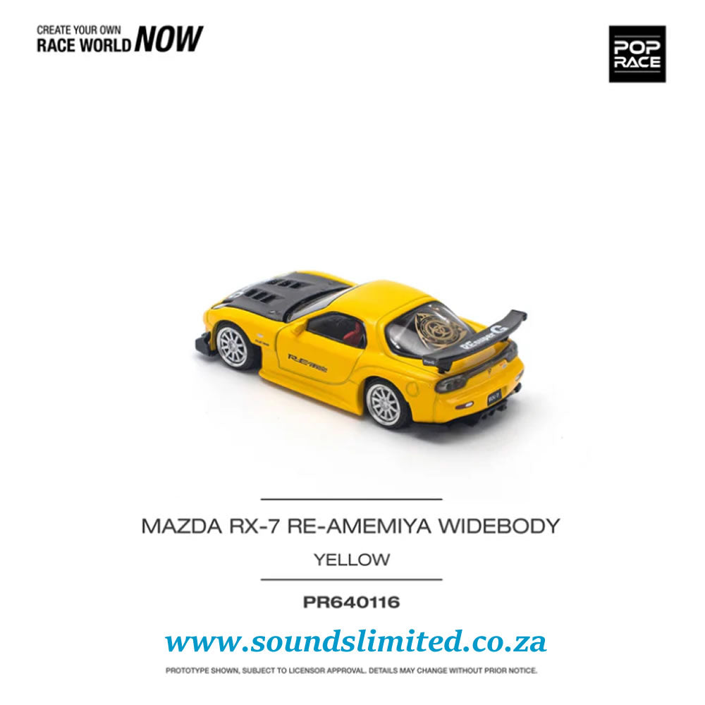 Pop Race 1/64 Mazda RX-7 (FD3S) Re-Amemya Widebody Yellow PR64-116