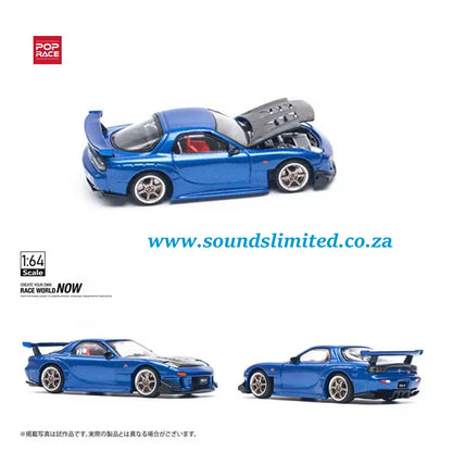 Pop Race 1/64 Mazda RX-7 RE Amemiya Blue PR64-119