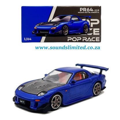 Pop Race 1/64 Mazda RX-7 RE Amemiya Blue PR64-119
