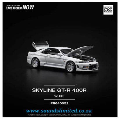 Pop Race 1/64 Nissan GT-R R33 Nismo 400R - White PR64-052