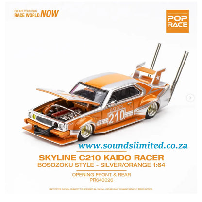 Pop Race 1:64 Skyline C210 Kaido Racer Bosozoku Style (Orange) PR64-26