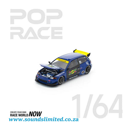 Pop Race Honda Pandem Civic EG6 Blue Black PR64-365