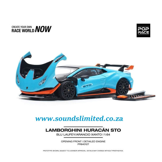 Pop Race Lamborghini HURACÁN STO Blu Laufey/Arancio Xanto PR64-110