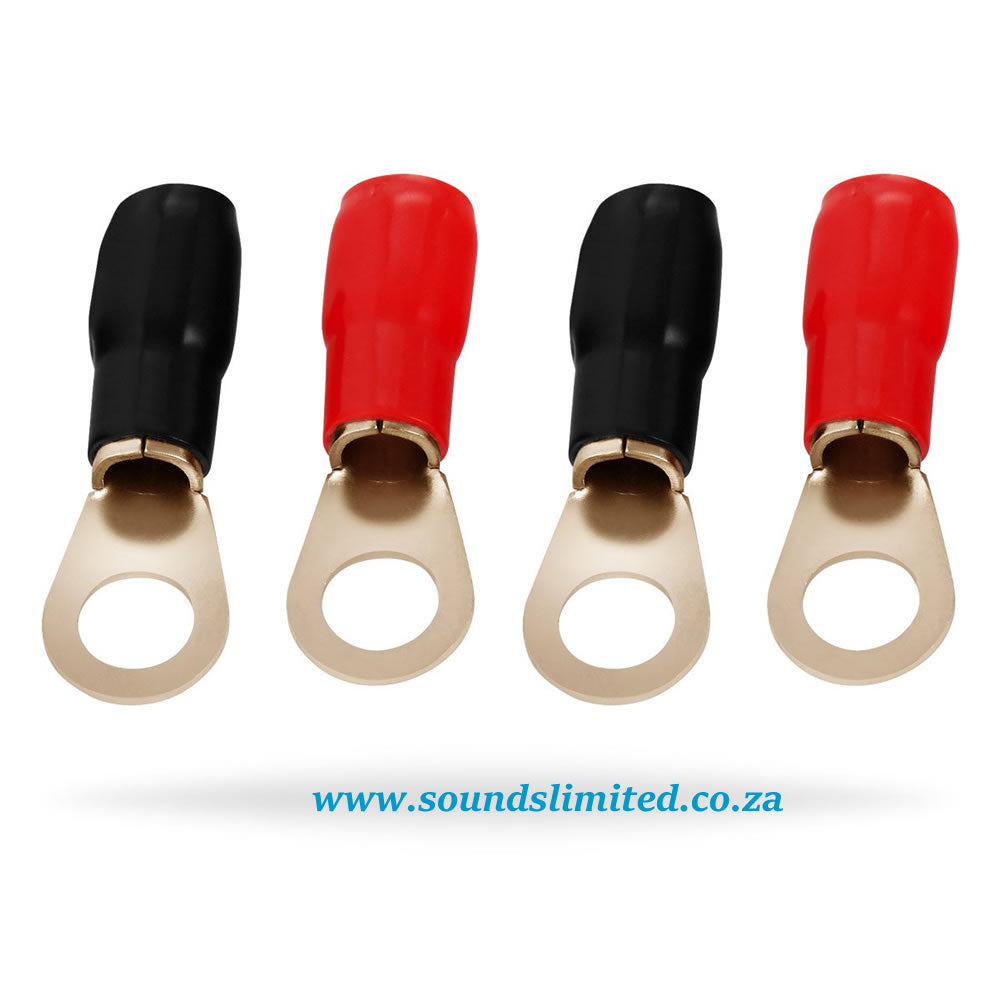 SL 4 Gauge AWG Crimp Ring Terminals Connectors - 4-Pack (2 Positive, 2 Negative)